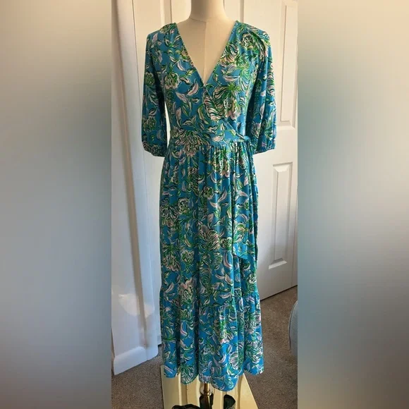 NWT! Lilly Pulitzer Brantley Midi Wrap Dress Cumulus Blue Chick Magnet Size M - Picture 5 of 12